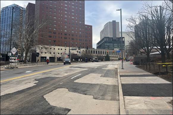 Temporary restoration at Sixth Avenue and Grant Street