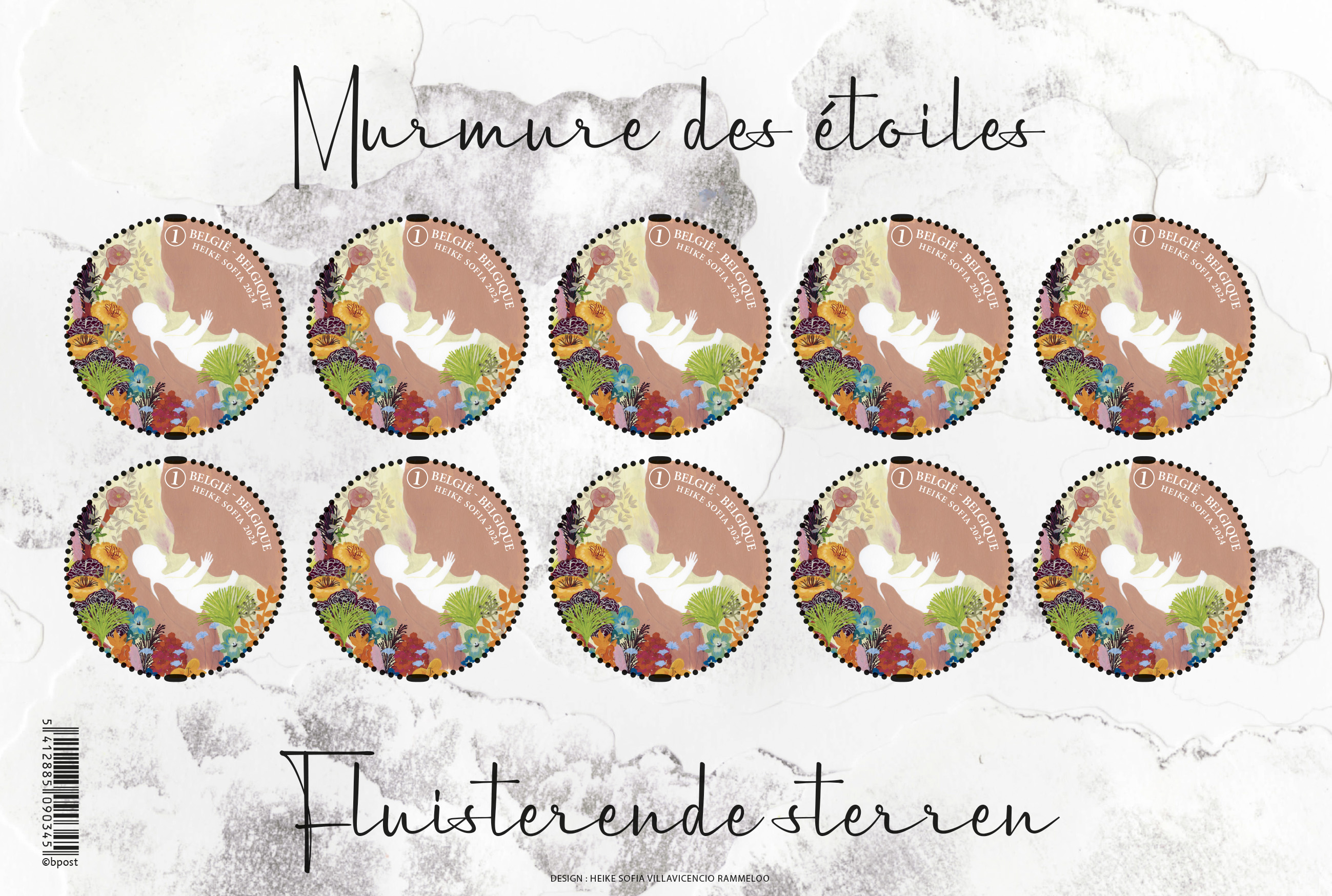 De postzegels van de uitgifte 'Fluisterende Sterren' zijn rond, zoals een geborgen nest.