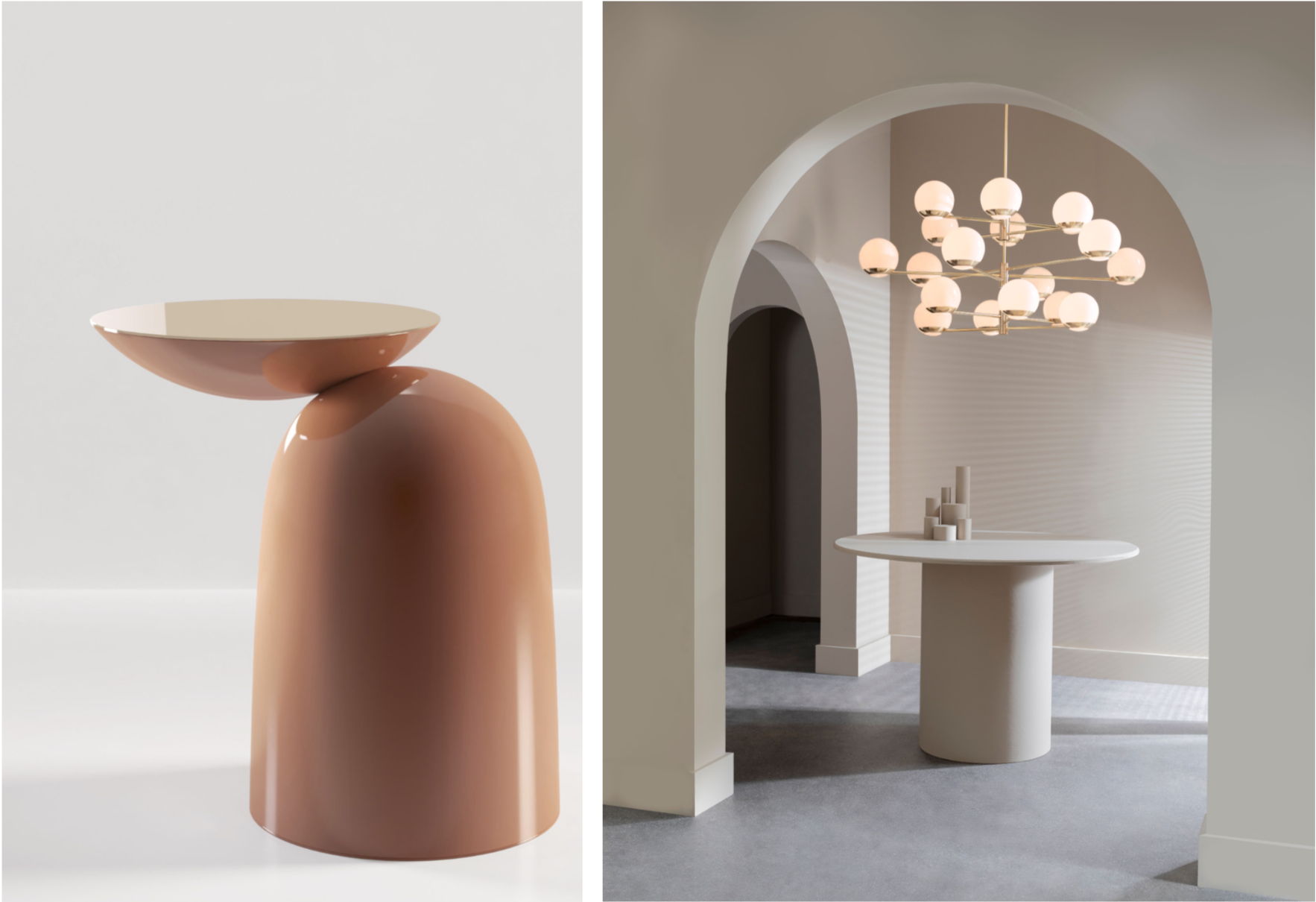 Pingu side table by Secolo and Ball & Hoop Light by Empty State