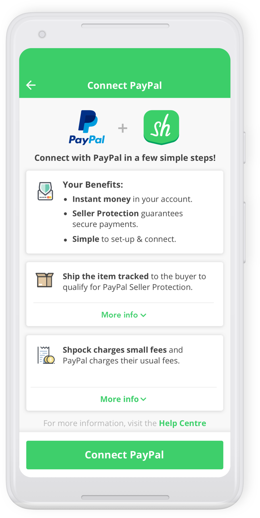 Shpock offers PayPal as a payment method
