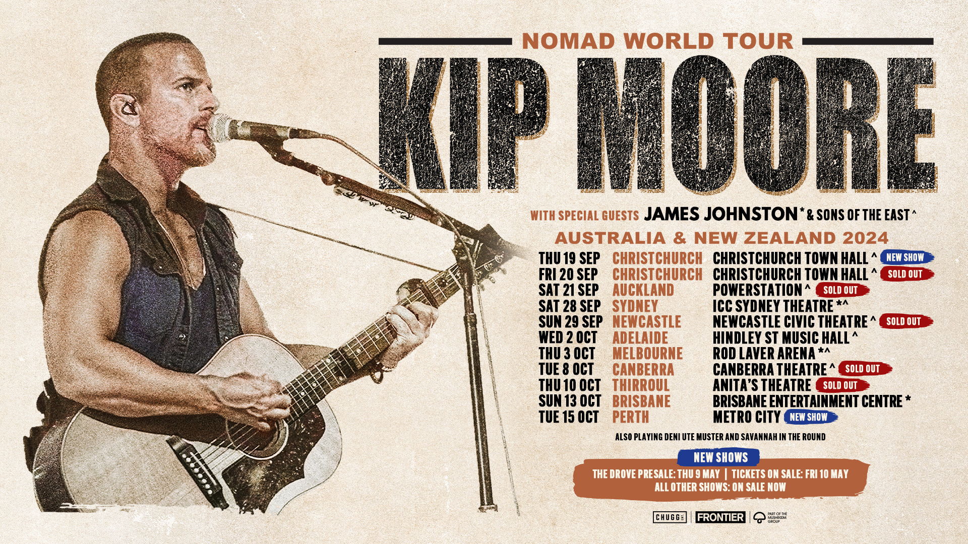 KIP MOORE (US) ADDS NEW PERTH & CHRISTCHURCH DATES TO NOMAD WORLD TOUR THIS SEPTEMBER & OCTOBER