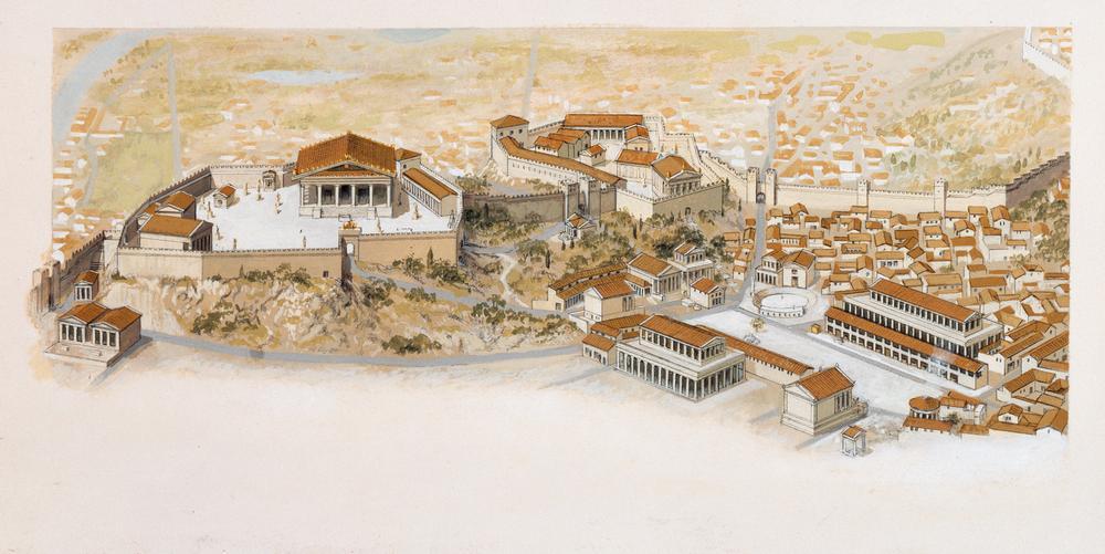 “The Forum Romanum and Capitol”.  (Reconstruction of the Capitol with the Temple of Jupiter and the Forum Romanum at the end of the 2nd century BC). AKG306641 © akg-images / Peter Connolly