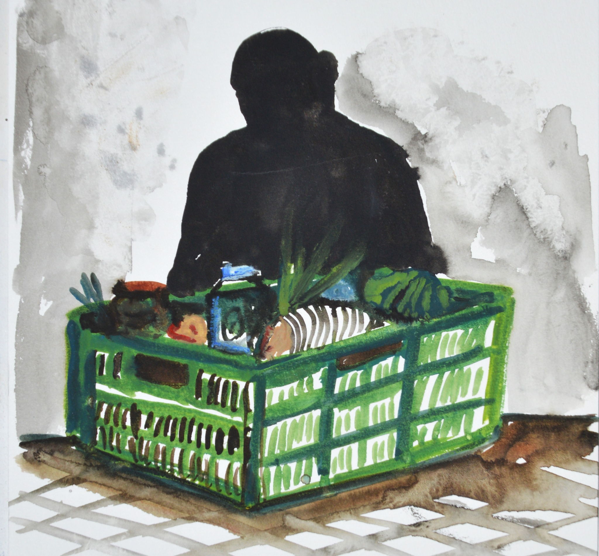 Nour Eddine Jarram, ‘Armoede = eenzaamheid’, 2023, aquarel, collectie Stedelijk Museum Schiedam