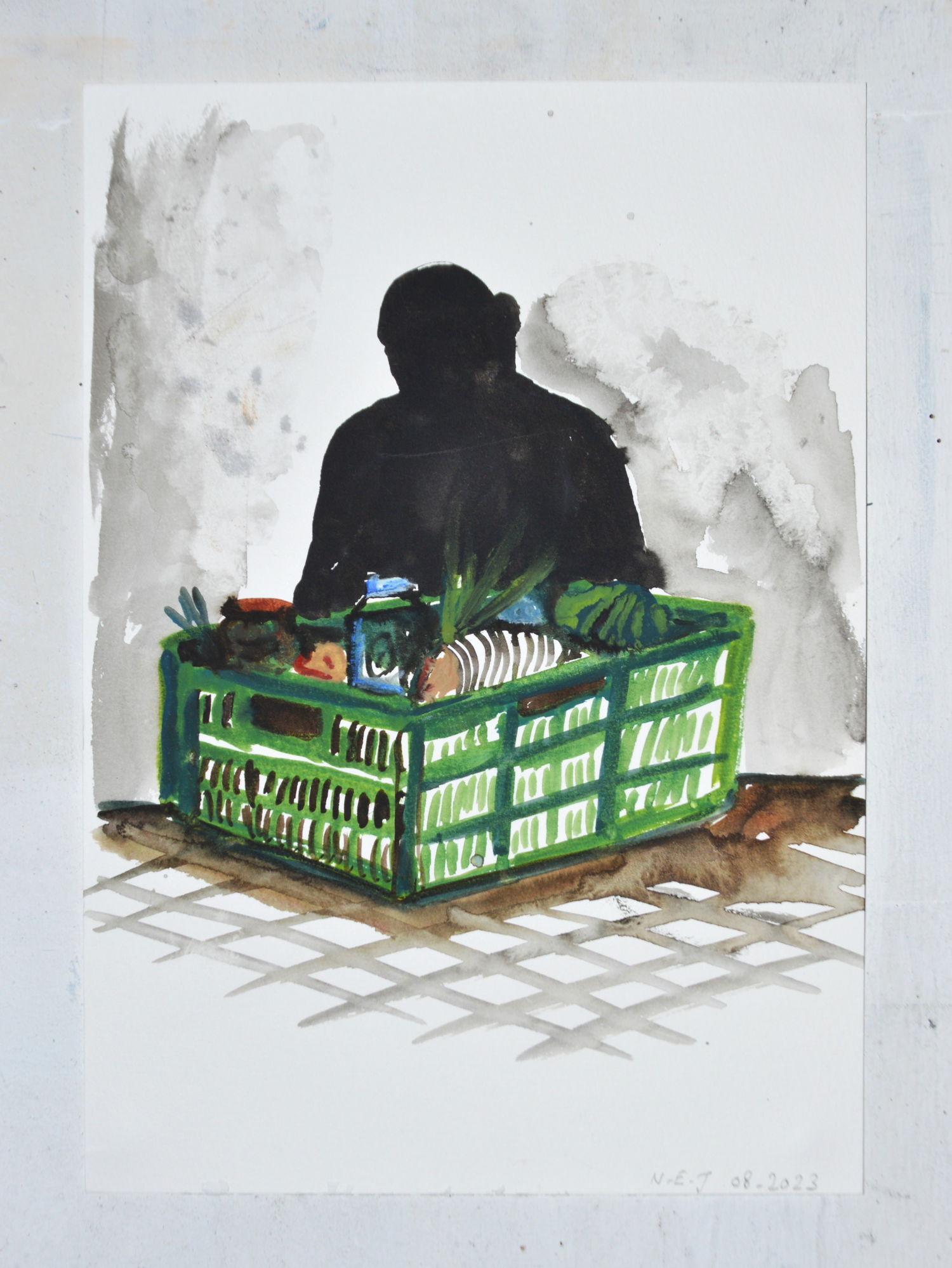 Nour-Eddine Jarram, ‘Armoede = eenzaamheid’, 2023, aquarel, collectie Stedelijk Museum Schiedam