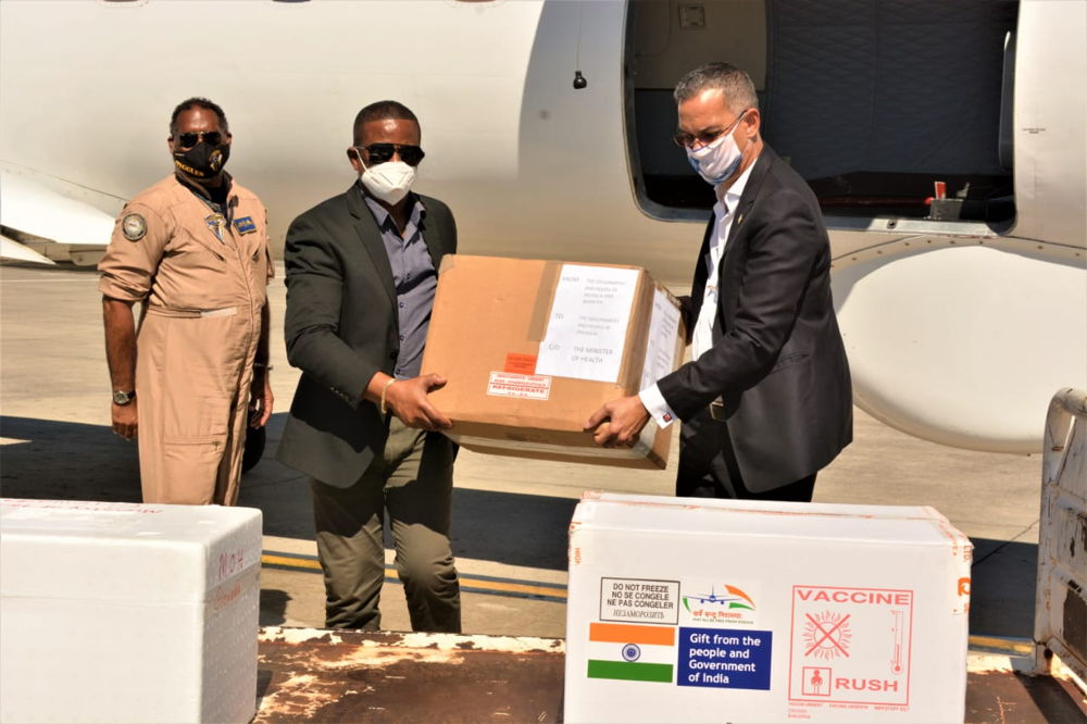 Vaccine shipment from the Government of India being received in Grenada.