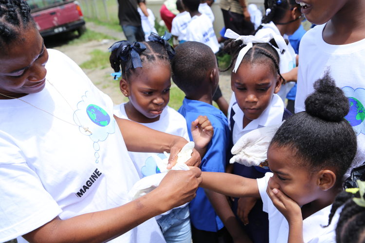 Students participating in the clean up activity