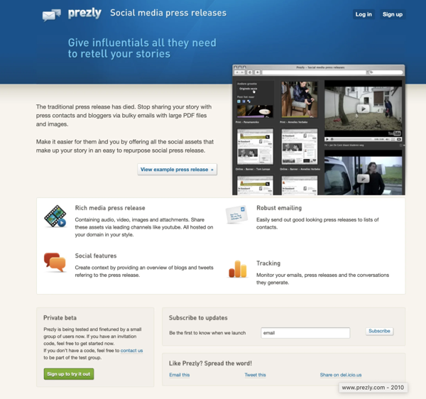 The Prezly homepage from 2010 to today