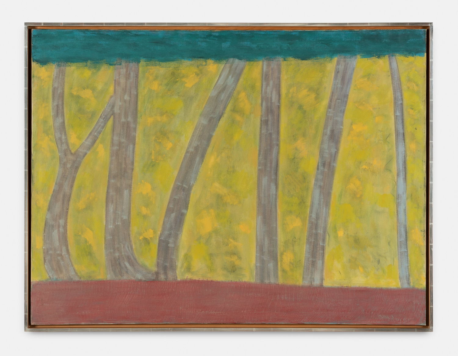 Milton Avery, Tree Trunks, 1957 oil on canvas 101.6 × 127 cm, 40 × 50 in. Photo credit: HV-studio Milton Avery Trust / Artists Rights Society (ARS), New York and DACS, London. Courtesy Xavier Hufkens, Brussels and Waqas Wajahat, New York