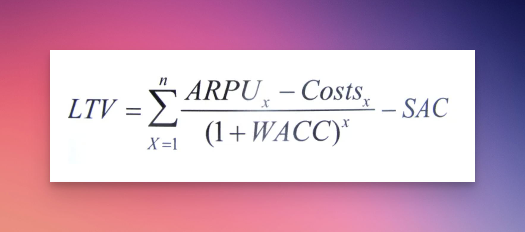 Example formula of LTV