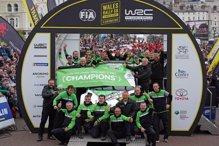 ŠKODA works crew Kalle Rovanperä/Jonne Halttunen (ŠKODA FABIA R5 evo) won WRC 2 Pro at Wales Rally GB, thus prematurely securing the category's drivers' titles of the FIA World Rally Championship 2019*