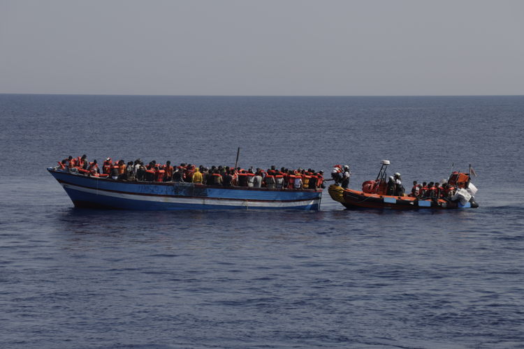 Title: ROTATION 14 RESCUE 9 Copyright: Rahul Dhankani/MSF Countries: Mediterranean Sea Date taken / Date Recorded: 27 July, 2022 Caption / Description: On Wednesday 27 July, the MSF search and rescue team spotted from the bridge another wooden boat in distress. 232 people, including 19 minors, have been rescued and have joined the rest of the survivors, bringing the total number of people on board of the Geo Barents to 596.
