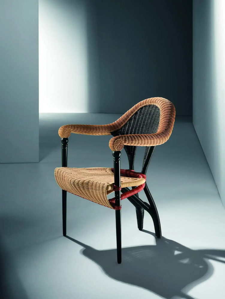 "Liba" Rattan Covered Natural Cane Armchair Designed by Borek Sipek for Driade,€1,508.23, www.1stdibs.fr