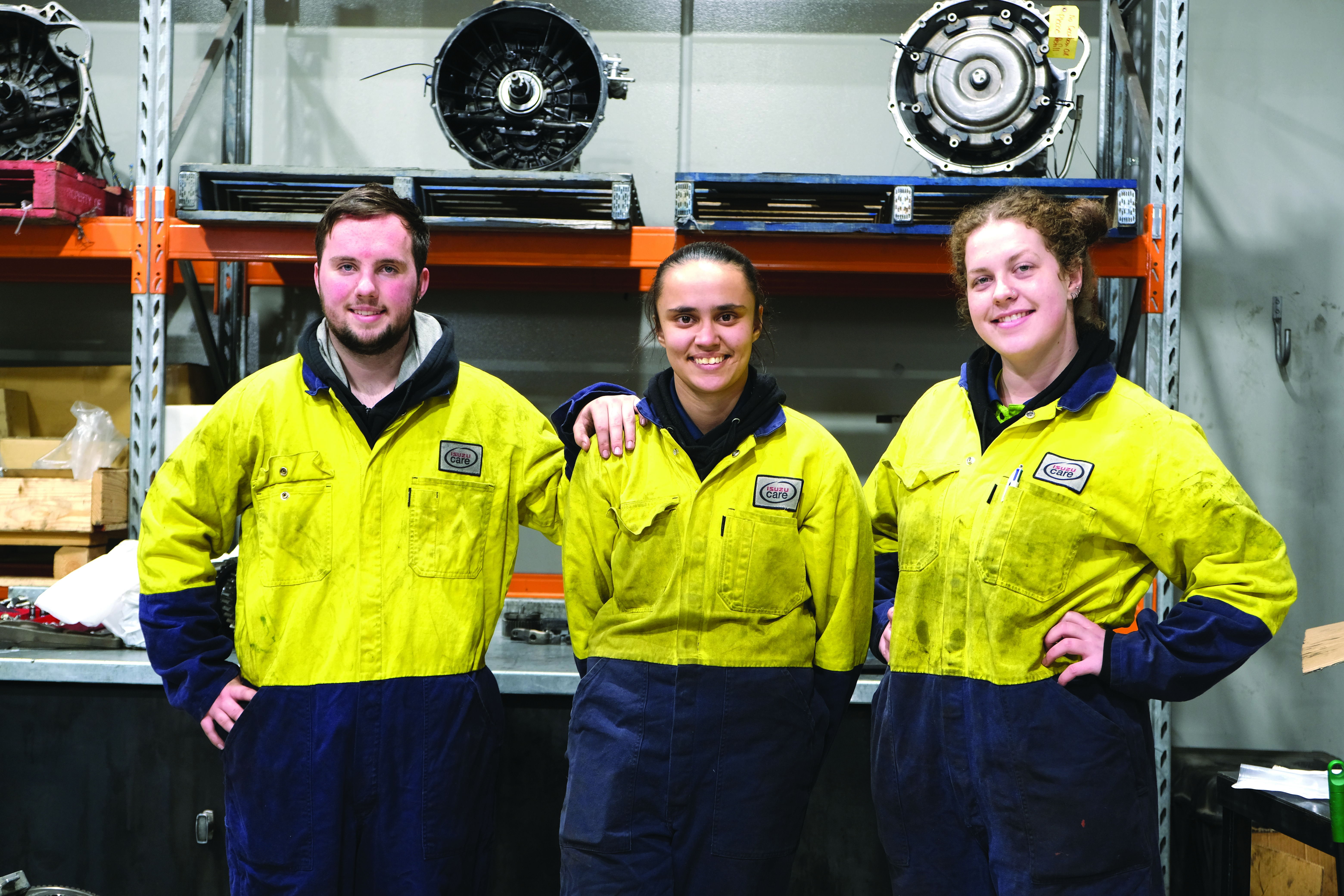 Patterson Cheney Trucks Dandenong apprentices Thomas Moorman, Kristen DaSilva and Madeleine Sutton