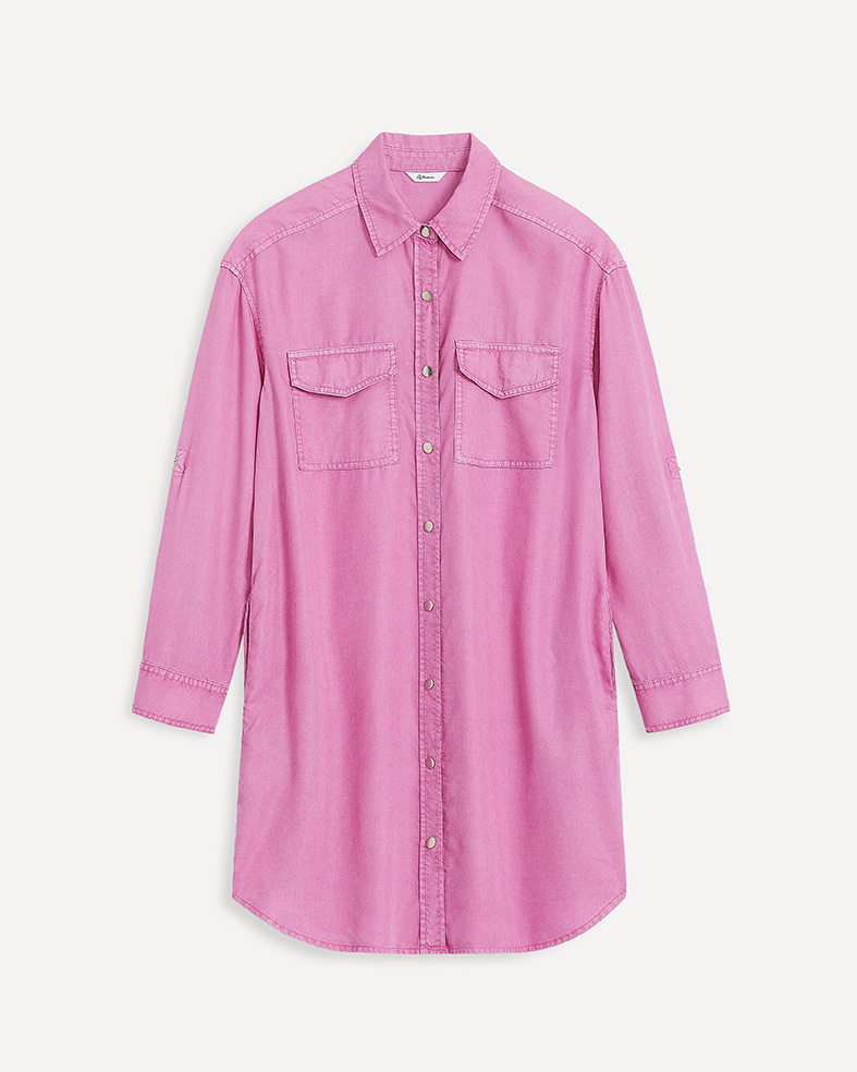 Long-Sleeve Tencel Dress with Shirt Collar x The Birds Papaya