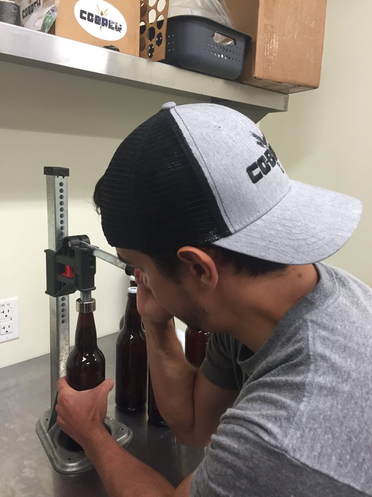 Capping bottles of beer