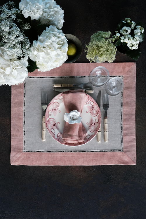 Lavender Linen Placemats in Salmon Rose