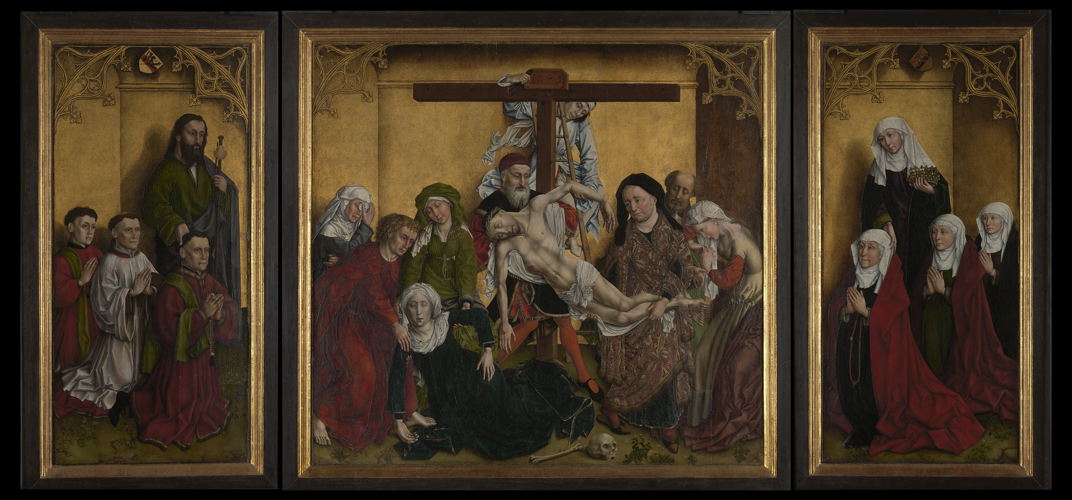 Rogier Van Der Weyden (navolger). Triptiek met de kruisafneming en schenkersportretten van Willem Edelheere en Aleydis Cappuyns, 1443

(c) www.lukasweb.be - Art in Flanders, foto (c) Dominique Provost