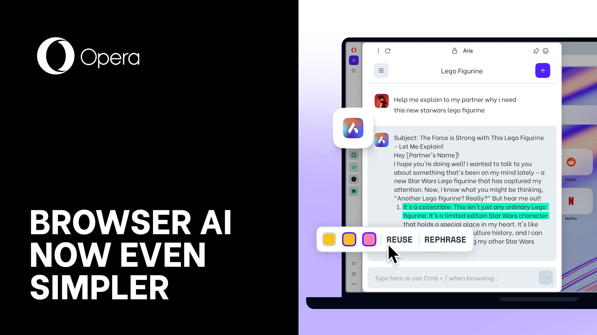 Opera mejora su IA con nuevas herramientas para crear contenido y hacer consultas