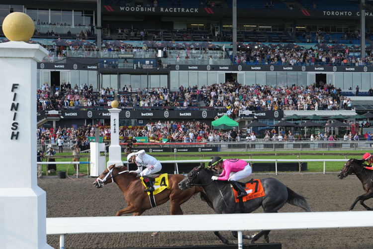 Caitlinhergrtness and jockey Rafael Hernandez winning the 165th King's Plate on August 23, 2024 at Woodbine (Michael Burns Photo)