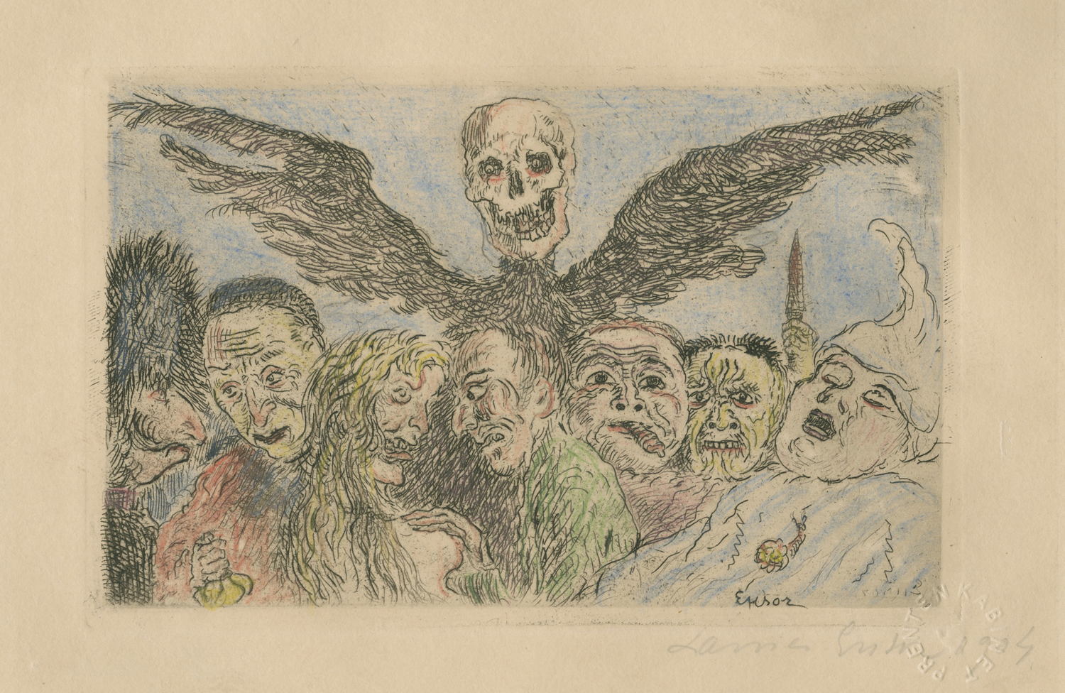 The Deadly Sins dominated by Death, 1904, etching and watercolor, Collection City of Antwerp, Museum Plantin-Moretus, PK.MP.04975 De hoofdzonden beheerst door de dood, 1904, ets en waterverf, collectie Stad Antwerpen, Museum Plantin-Moretus, PK.MP.04975 Les péchés capitaux dominés par la mort, 1094, eau-forte et aquarelle, collection la ville d’Anvers, Musée Plantin-Moretus, PK.MP.04975