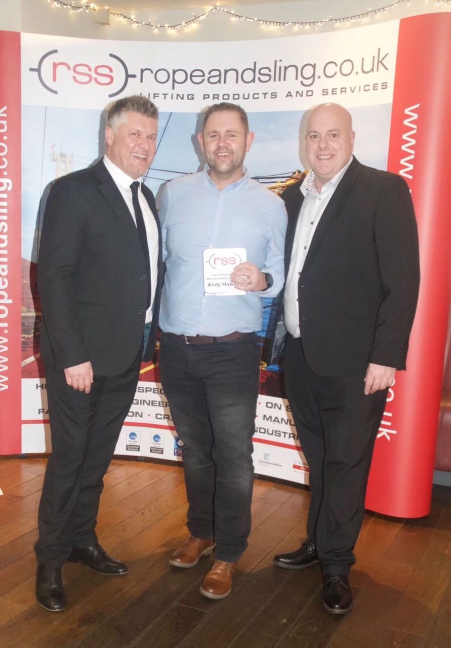 Steve Hutin (left) and Alan Varney (right) were first to congratulate Andy Hawkins, who received the Most Nominations.