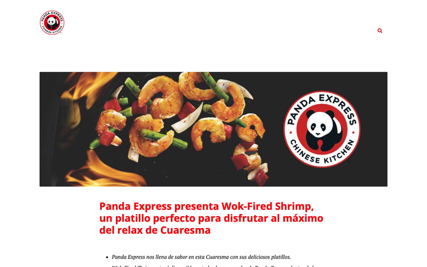 Panda Express presenta Wok-Fired Shrimp, un platillo perfecto para disfrutar al máximo del relax de Cuaresma
