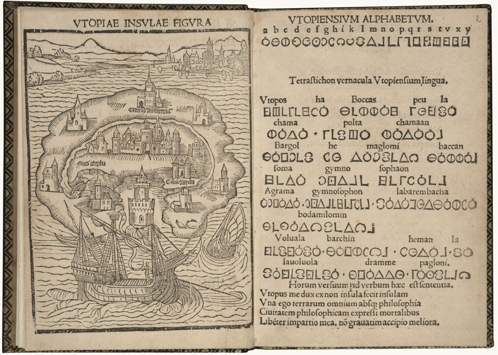 © Thomas More, Libellus vere aureus ... de optimo reip. statu, deq(ue) noua Insula Utopia (de eerste uitgave van Utopia), Leuven, Dirk Martens, 1516. Brussel, Koninklijke Bibliotheek van België.