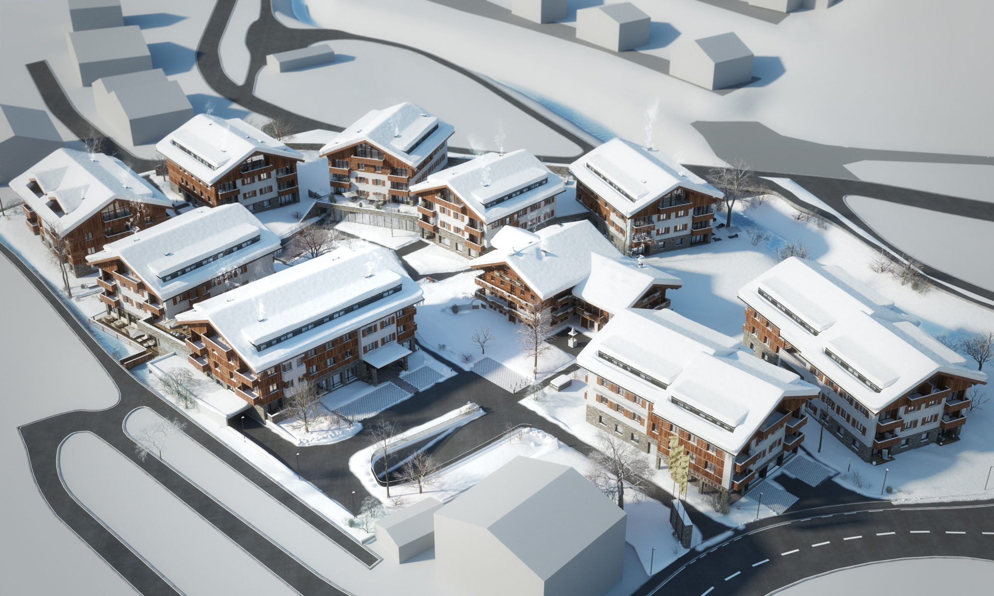 Luftansicht vom Landal Resort Maria Alm im Winter