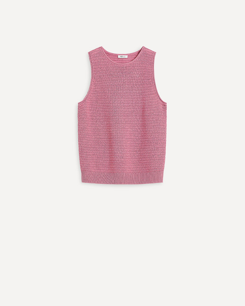 Linen-Blend Tank with Open Stitches x The Birds Papaya