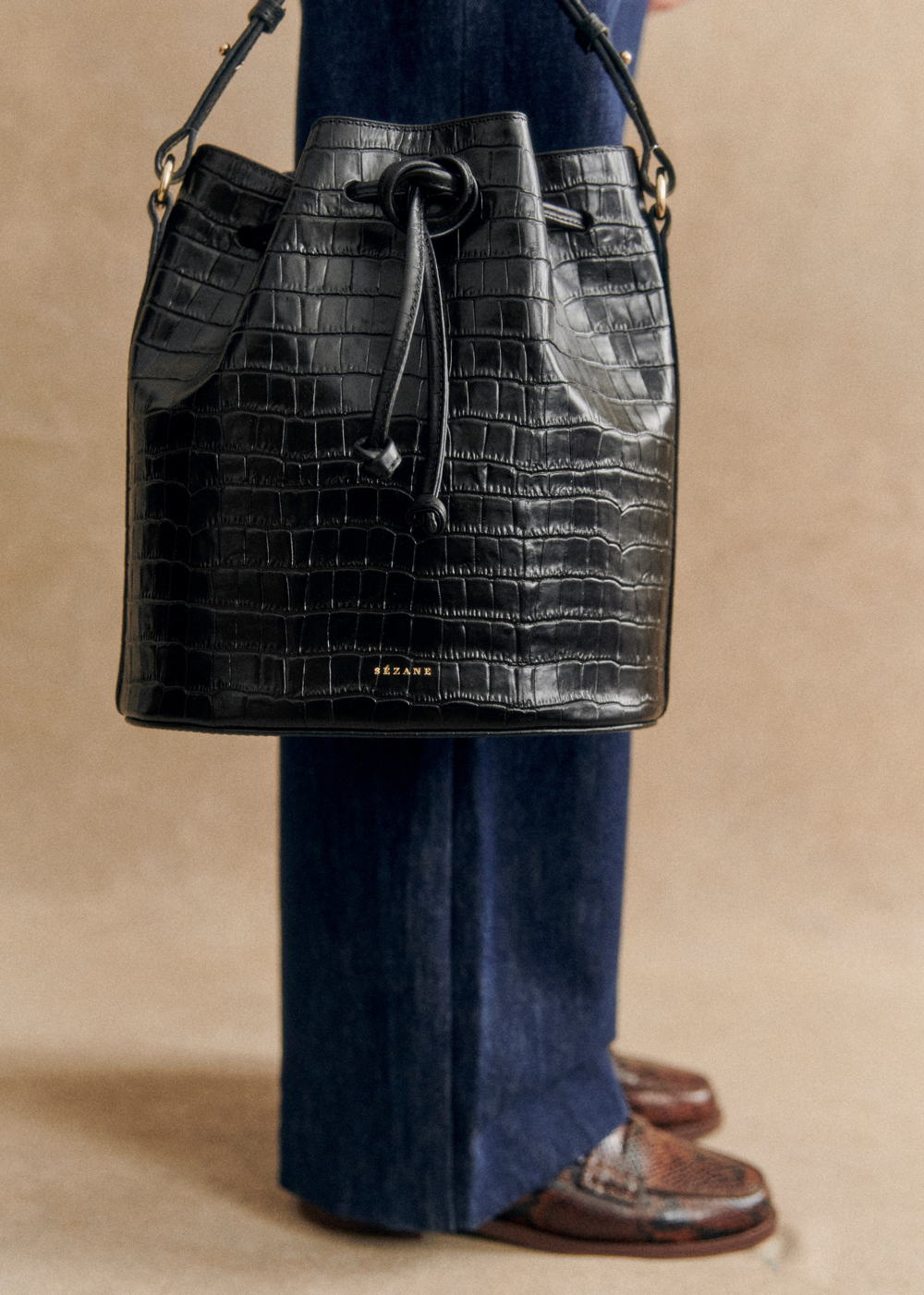 Sézane - Bourse FARROW Noir Croco - 230€