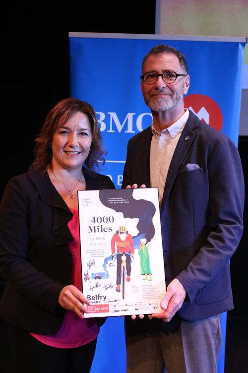 Ilda Brazhina (Regional Vice President for Richmond and South Island for BMO Bank of Montreal) and Michael Shamata (Belfry Theatre Artistic Director) / Photos by Gavin Barry