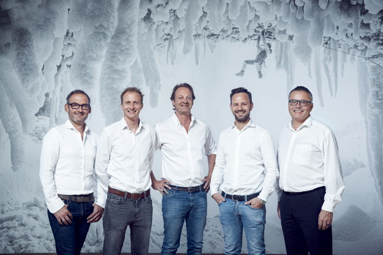 Mammut Geschäftsleitung (v.l.n.r.) – Matthias Hanny (Chief Brand & Consumer Officer), Maximilian Lenk (Chief Product Officer), Oliver Pabst (CEO), Oliver Arndt (CCO), Martin Dörig, (CFO)