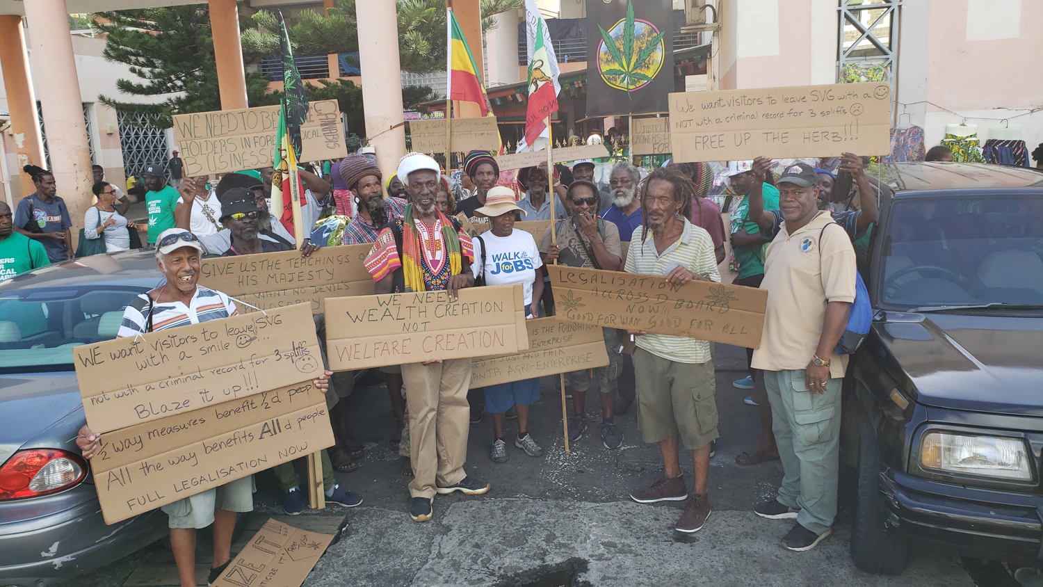Wealth creation not welfare creation: banners express the sentiment of SVG citizens celebrating the historic passing.