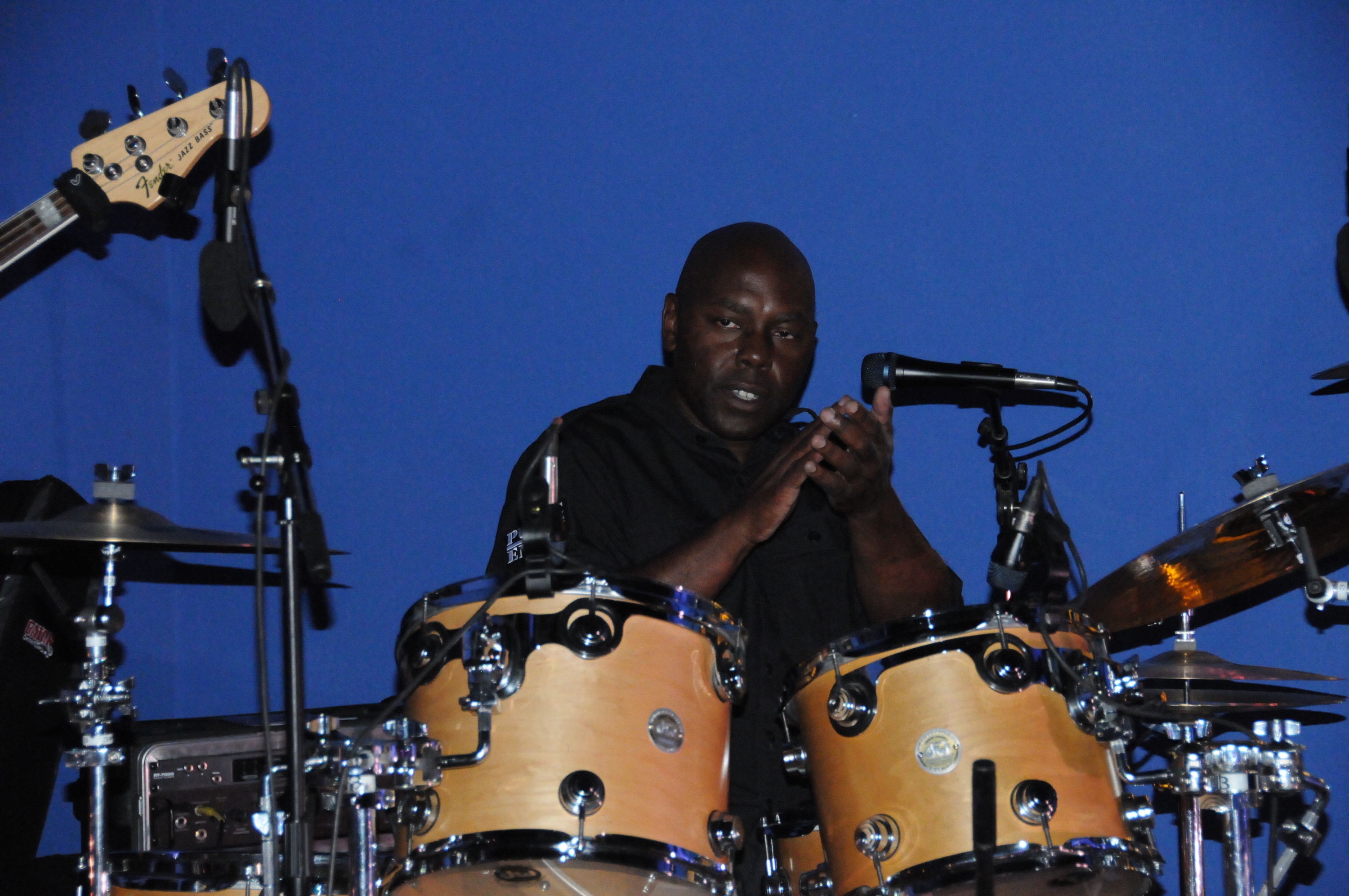 Event organizer and Sennheiser advocate Brian Hardgroove of Belling The Cat on drums