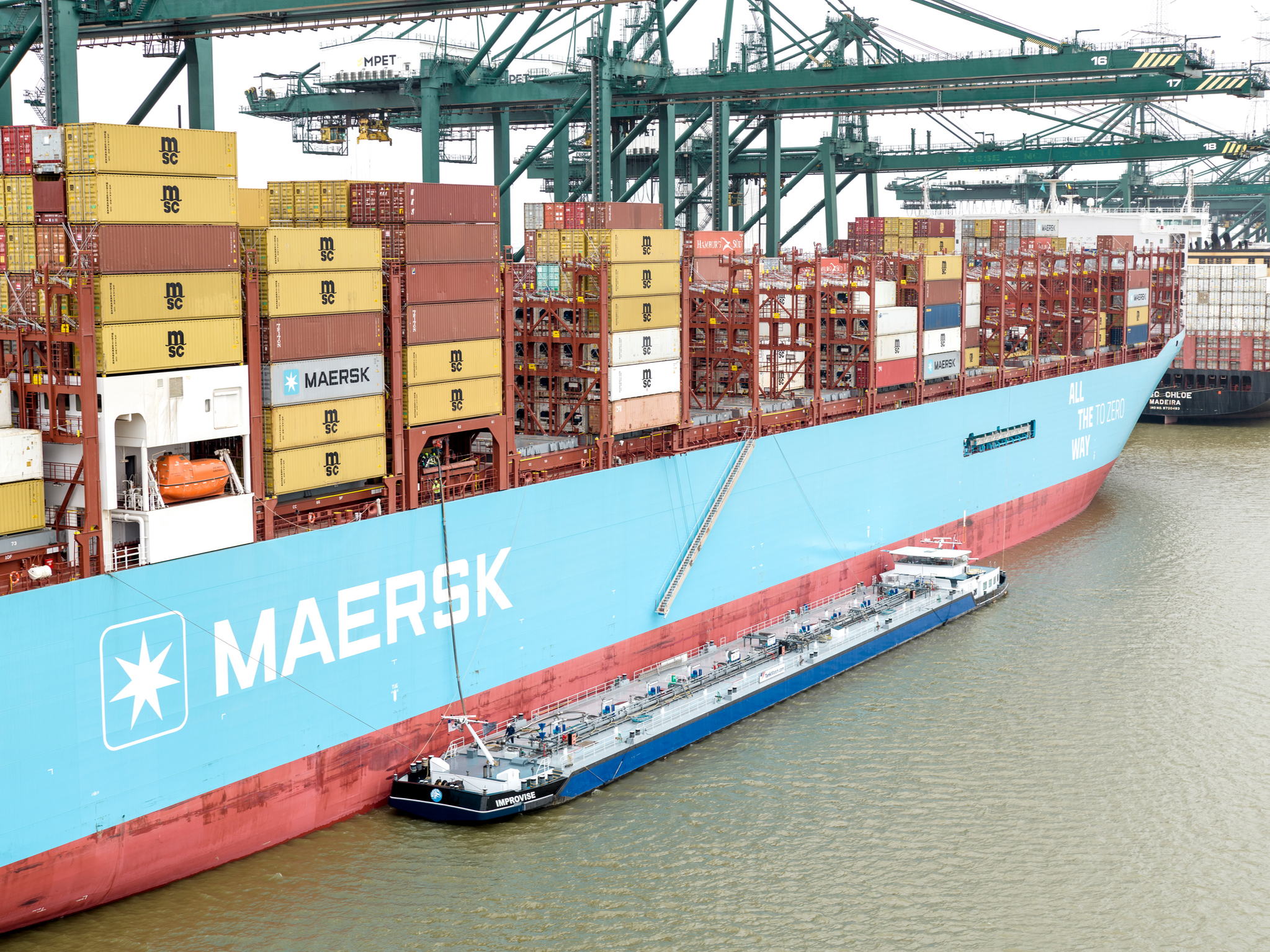 Premier soutage de méthanol avec le navire de haute mer Ane Maersk à Port of Antwerp-Bruges