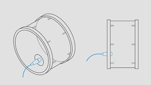 Die Position vorne in der Öffnung des Resonanzfells liefert deutlich weniger Attack, dafür viele Resonanzen und einen warmen, voluminösen Bass.