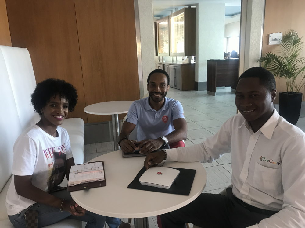 From left to right: Co-funder and Chief Operating Officer of Eco Carib Zaina Pamphile, Founder of airZoon Steve Bercy, Co-founder and Chief Executive Officer of Eco Carib Denell Florius.