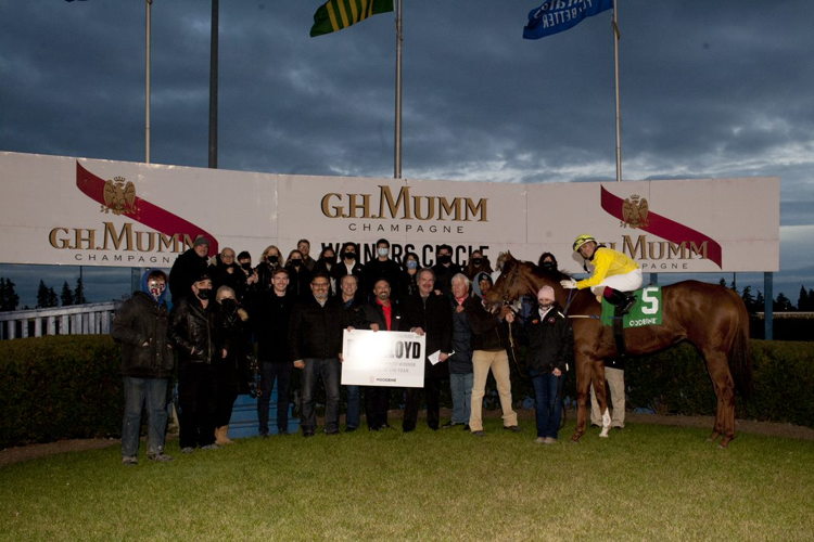 Pink Lloyd's connections Entourage Stable celebrate in the winner's circle after capturing the Grade 2 Kennedy Road Stakes at Woodbine. (Michael Burns Photo) Pink Lloyd's connections Entourage Stable celebrate in the winner's circle after capturing the Grade 2 Kennedy Road Stakes at Woodbine. (Michael Burns Photo)