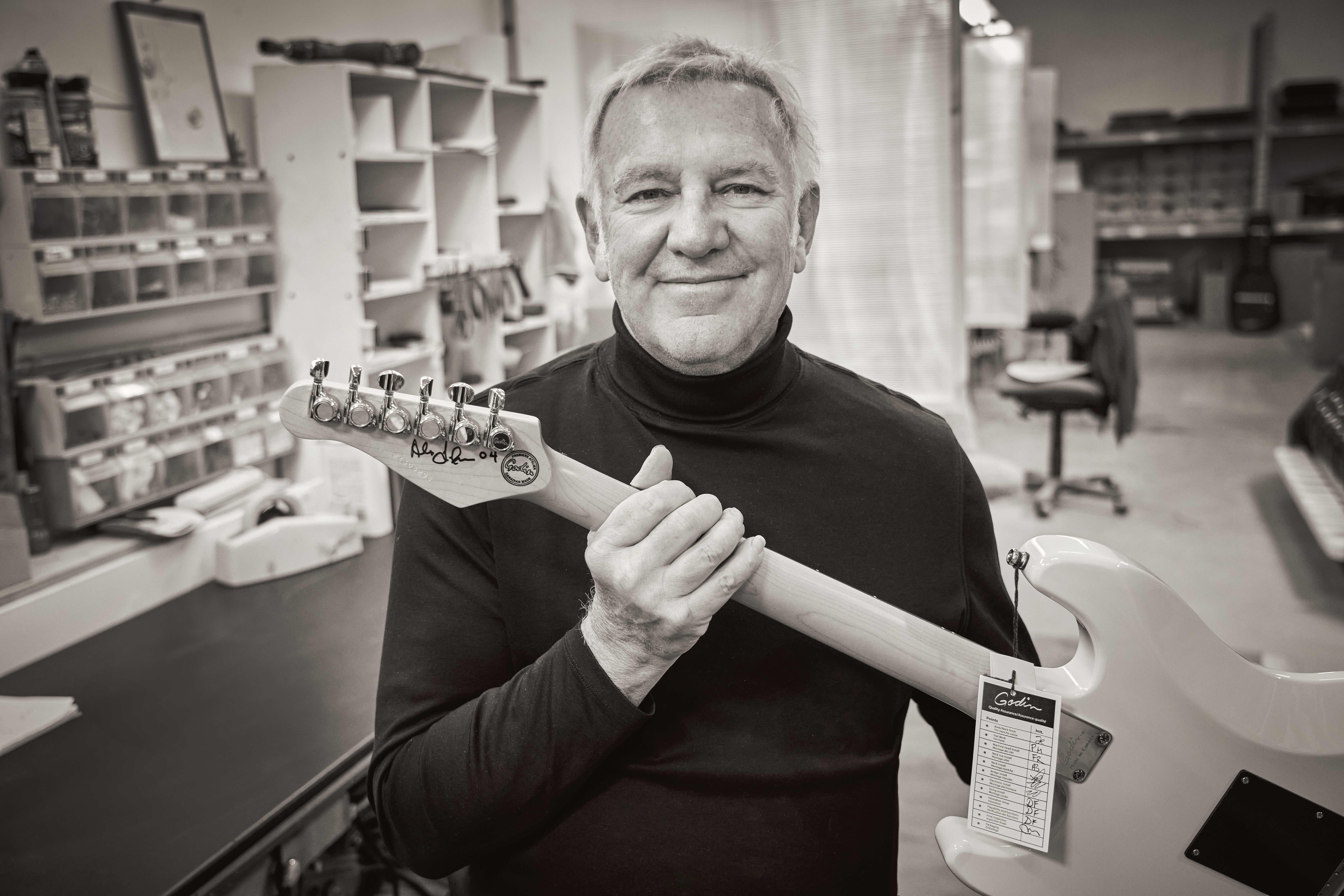 Alex Lifeson at the Godin Factory