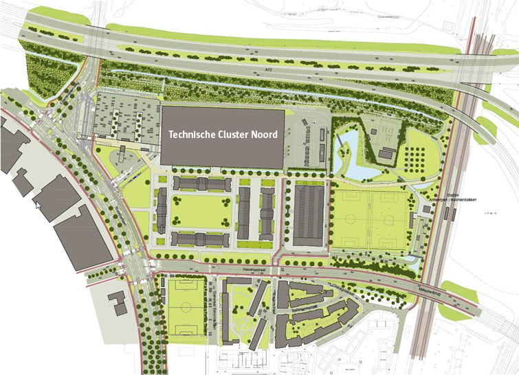 Inplanting nieuw gebouw Technische Cluster Noord op Havanasite ©Binst Architects