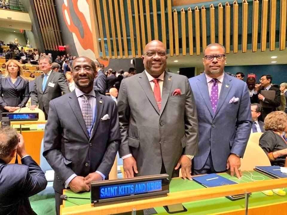Prime Minister Timothy Harris with His Excellency Sam Condor (left) and Minister of Foreign Affairs Premier Mark Brantley (right).