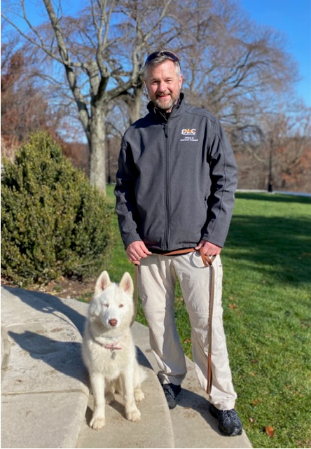 Mark Larson, senior counsel at DLC, participated in the virtual Heart Walk by walking his dog, Rhomby, at Hartwood Acres.