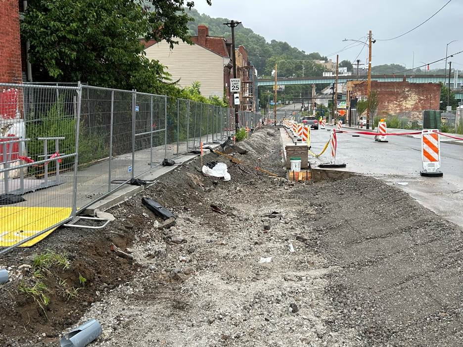 Sidewalk demolition on the north side of Forbes Avenue between Seneca and Moultrie streets Sidewalk demolition on the north side of Forbes Avenue between Seneca and Moultrie streets