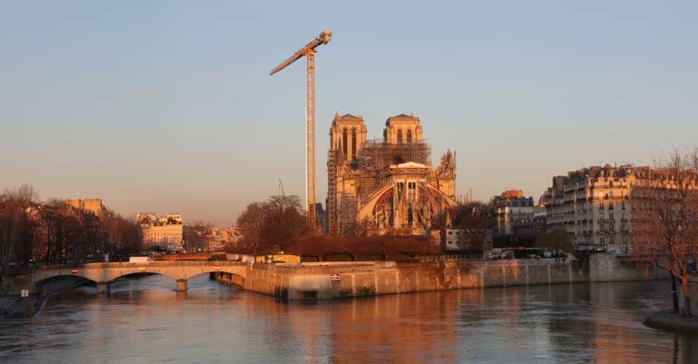 Cathedrale Notre-Dame de Paris, or Notre-Dame cathedral, with renovation work taking place, photographed on 6th February 2020 after the fire of 16th April 2019. AKG8213641 © akg-imags / Manuel Cohen
