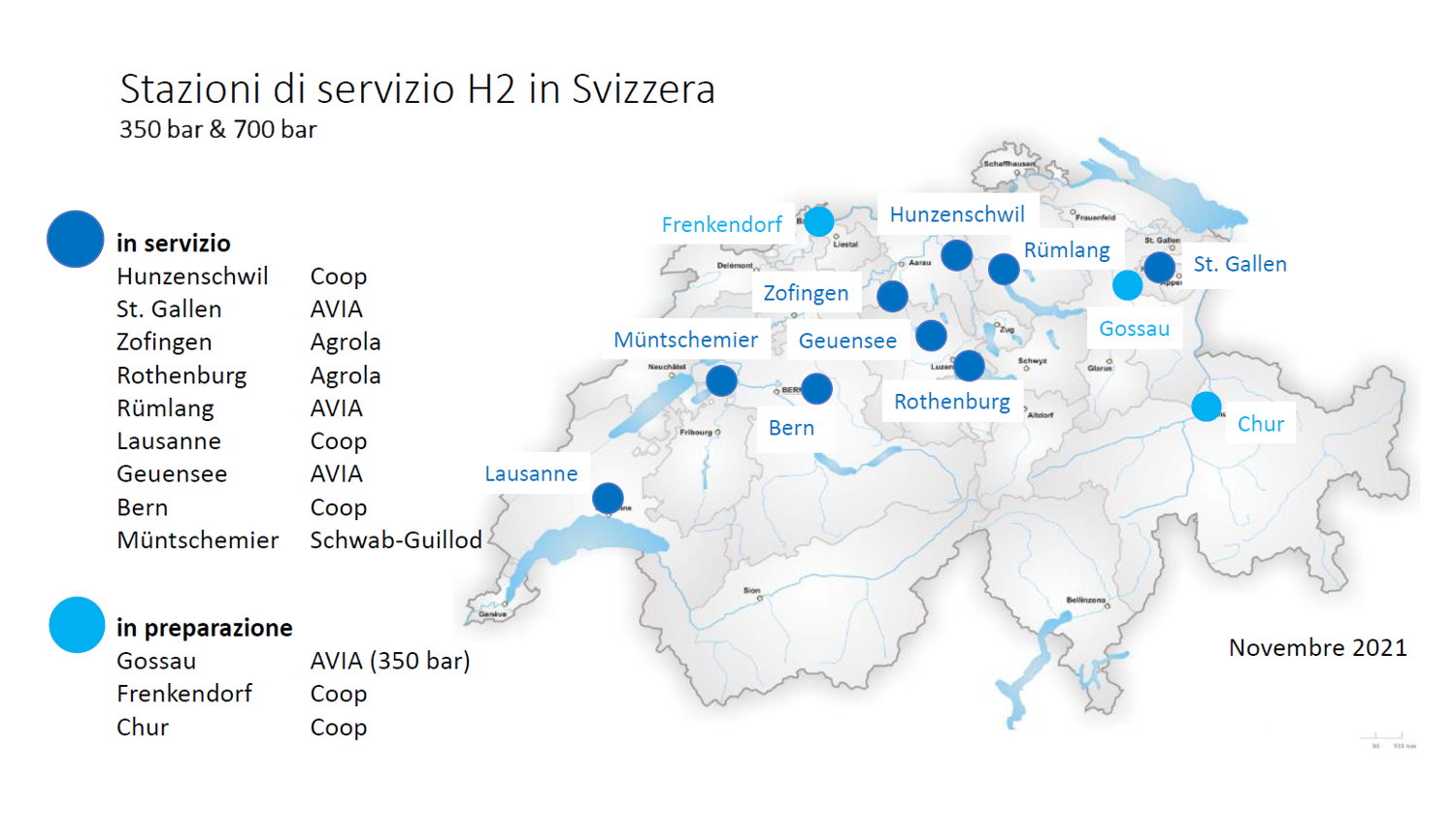 Stazioni di servizio H2 in Svizzera_Stato novembre 2021
