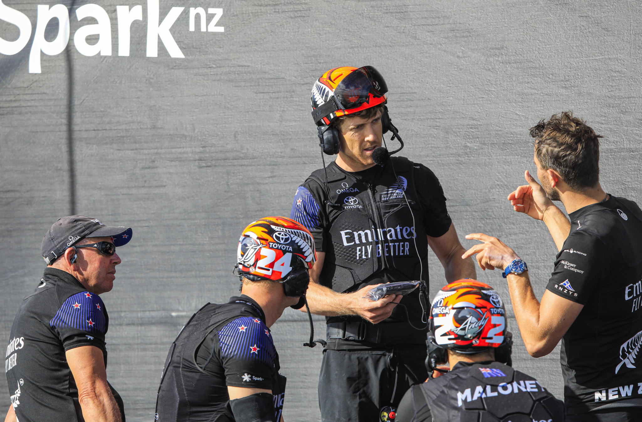 The team headsets were essential not only for communication but also for live interviews and captivating comments during the race. Sennheiser provided the water-proof microphones for the boomsets. The picture shows members of the winning Emirates Team New Zealand. Peter Burling holds the Riedel Bolero S wireless intercom. Photo credit: © ACE | Studio Borlenghi. Photo courtesy of America’s Cup The team headsets were essential not only for communication but also for live interviews and captivating comments during the race. Sennheiser provided the water-proof microphones for the boomsets. The picture shows members of the winning Emirates Team New Zealand. Peter Burling holds the Riedel Bolero S wireless intercom. Photo credit: © ACE | Studio Borlenghi. Photo courtesy of America’s Cup