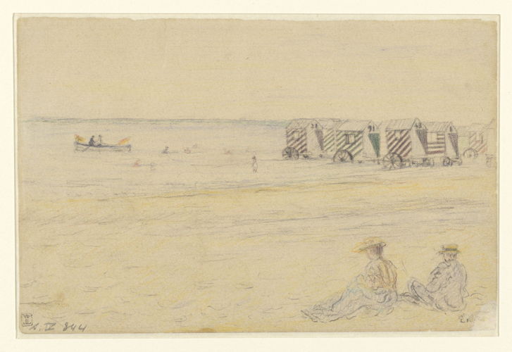 James Ensor, Un couple sur la plage, s.d. Crayon de couleur sur papier, 126 x 193 mm. KBR, inv. S.IV 344 © KBR