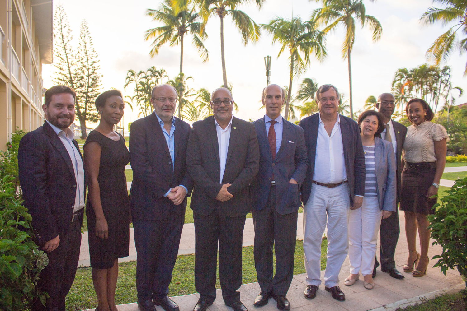 (L to R): Chargé d´Affairs of the Embassy of Spain in Saint Lucia, Jesús Lavalle, Ms. Bernadette Auguste, International Relations Officer, H.E. The Secretary of State for International Cooperation and Latin América, Fernando García-Casas, OECS Director General H.E. Dr. Didacus Jules, H.E. the Ambassador of Spain and Permanent Representative to the OECS, Javier Carbajosa, The Director General for Latin America, Antonio Pérez-Hernandez, H.E. Ambassador Anthony Severin, The Deputy Director for Central America and the Caribbean, Mar Fernández-Palacios and Program Officer Nadge Jn Baptise.