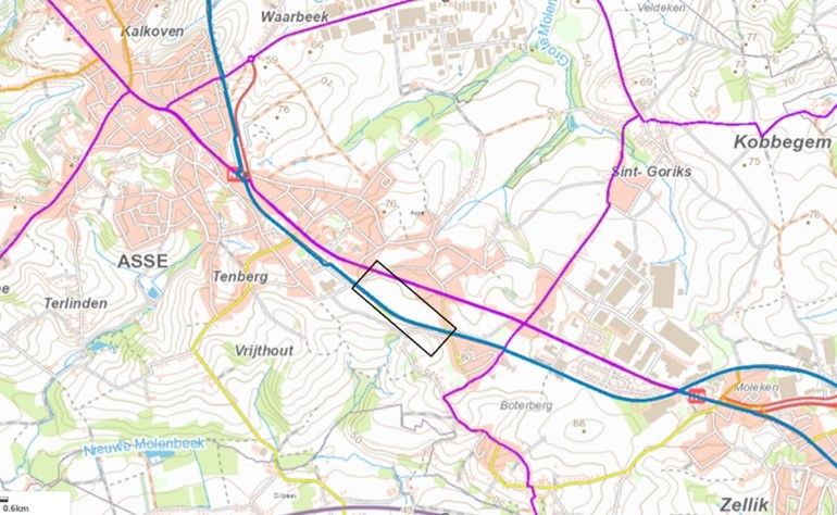 Kaart met locatie van nieuw stuk fietssnelweg tussen Kruiskouter en Zittert.