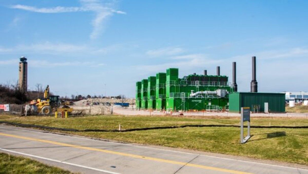 Natural gas-fired turbines just east of the terminal at Pittsburgh International Airport provide ~87% of the microgrid's power.